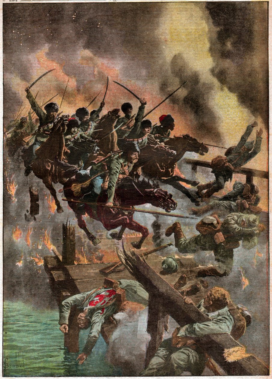 Charge de cosaques russes. Attack av ryska kosacker. av Ferdinand Georg Waldmuller