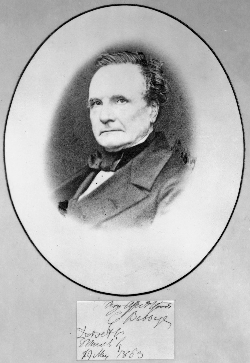 Charles Babbage, brittisk matematiker och datapionjär av Ferdinand Georg Waldmuller