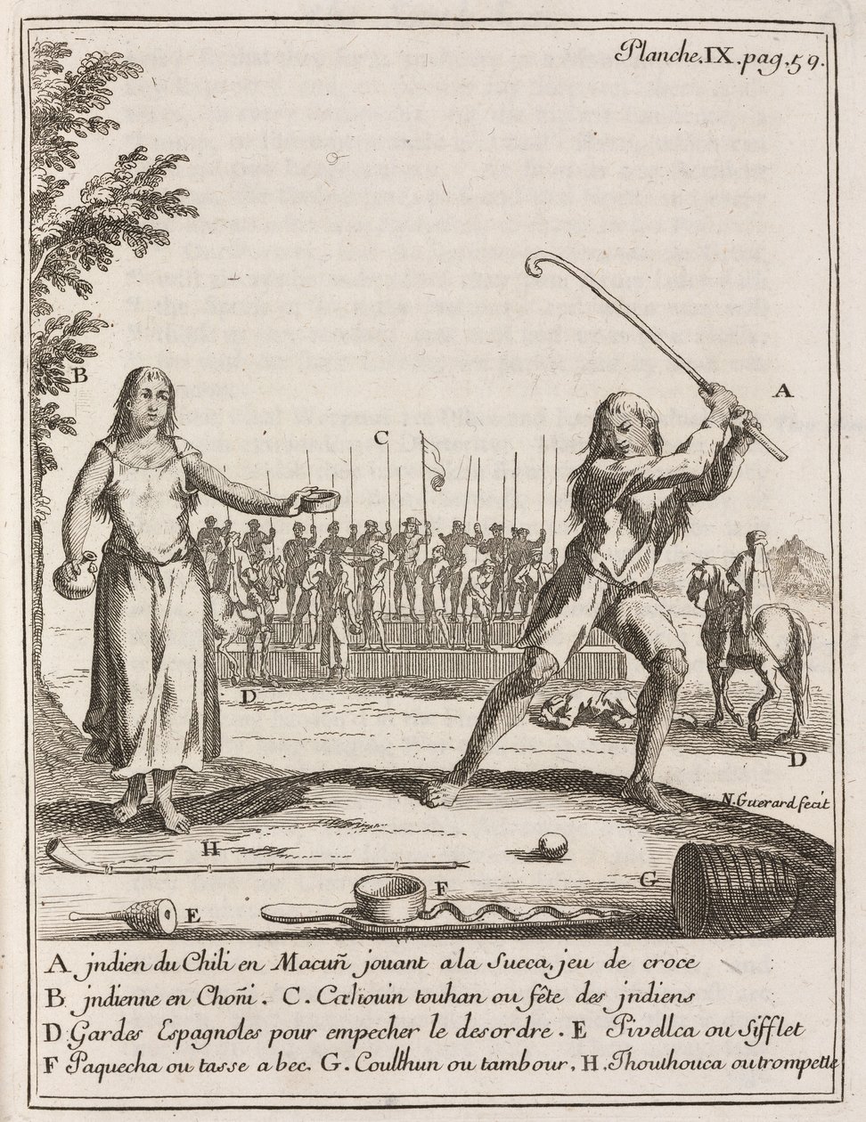 Chilensk indian som spelar en typ av hockey av Frederick (attr. to) Barnard