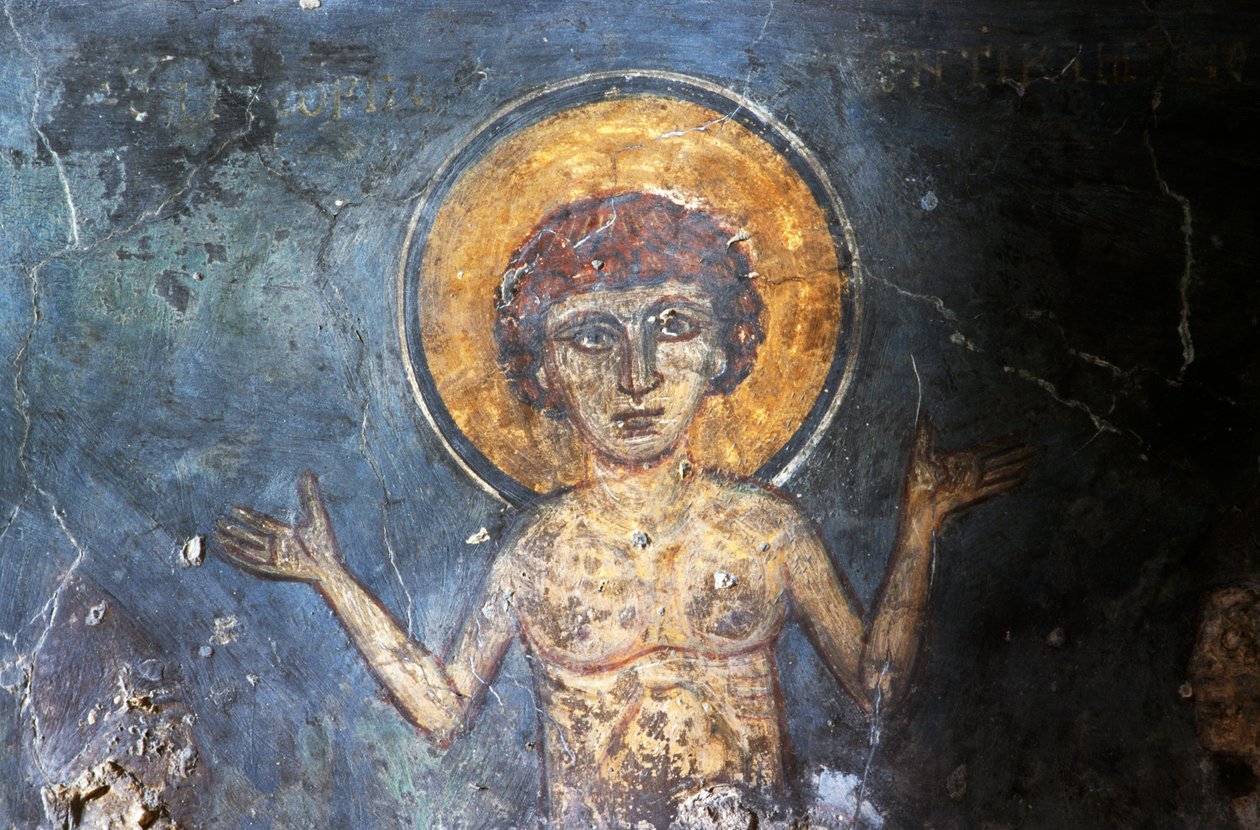 Kristus, fresk i den bysantinska kyrkan Agios Georgios Sfakiotis, Diavaide, Kreta, Grekland (foto) av Georg Carl Heinrich Dollmann