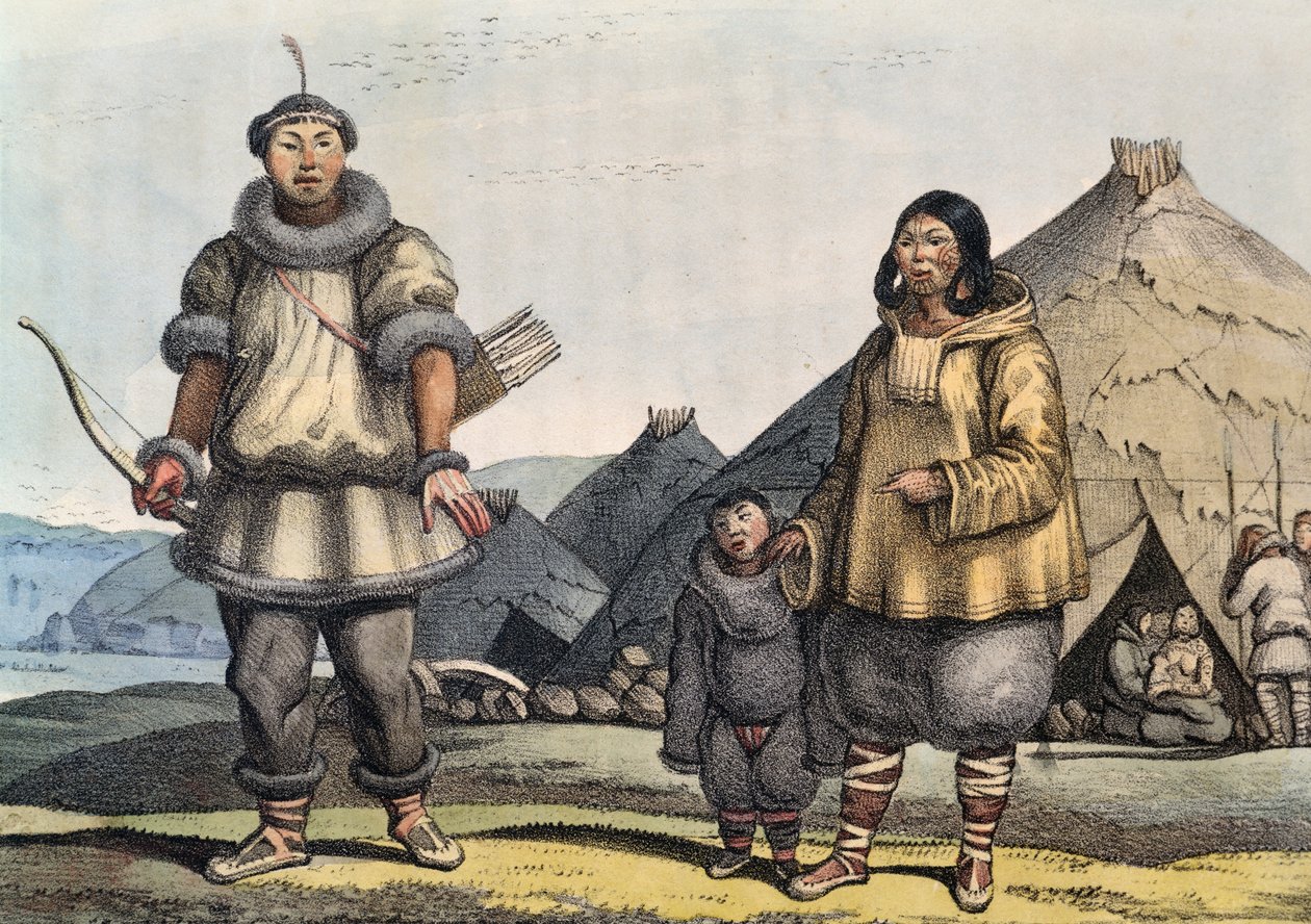 Chukchi-familjen framför hyddan, Beringssund, Ryssland, av Louis Choris (1795-1828) av Georg Carl Heinrich Dollmann