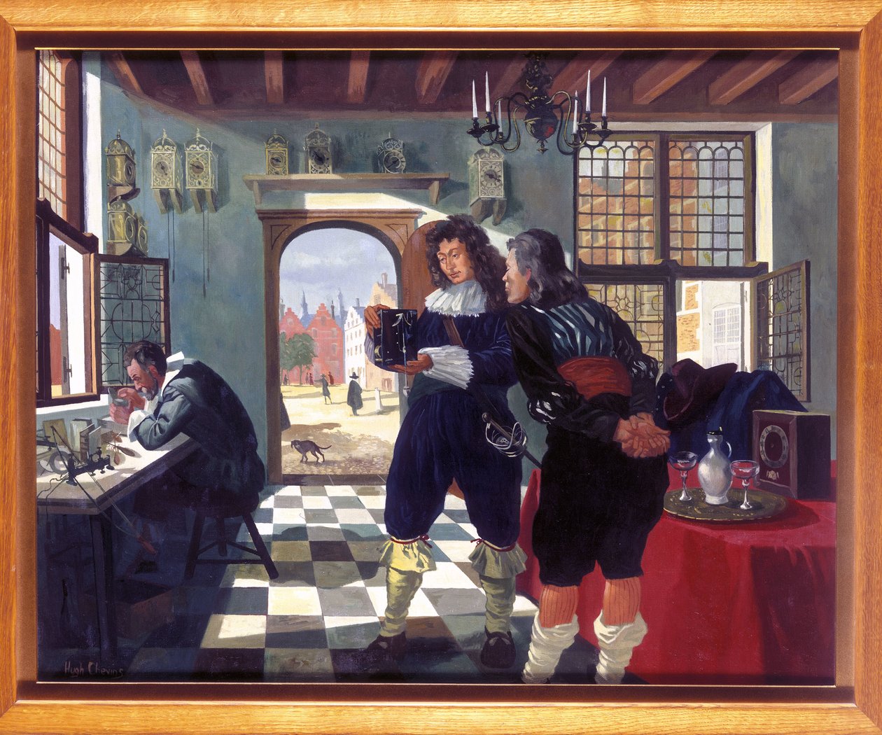 Klock- och urmakare Christiaan Huygens i Salomon Costers urmakarbutik av Frederick (attr. to) Barnard