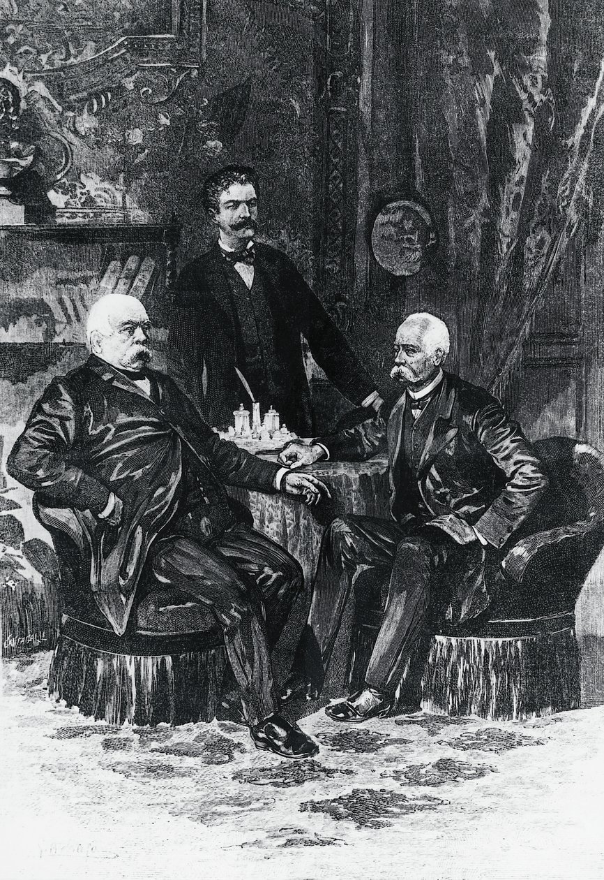 Konferens mellan Otto von Bismarck (1815-1898) och Francesco Crispi (1819-1901) i Friedrichsruhe, oktober 1887, Tyskland av William Walcutt