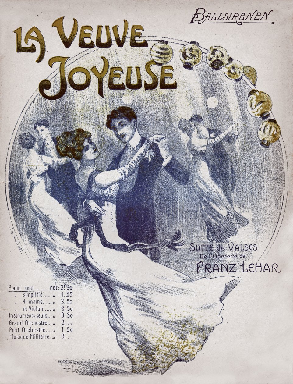 Par som dansar vals Ballsirenen. cirka 1910 (illustration) av . .