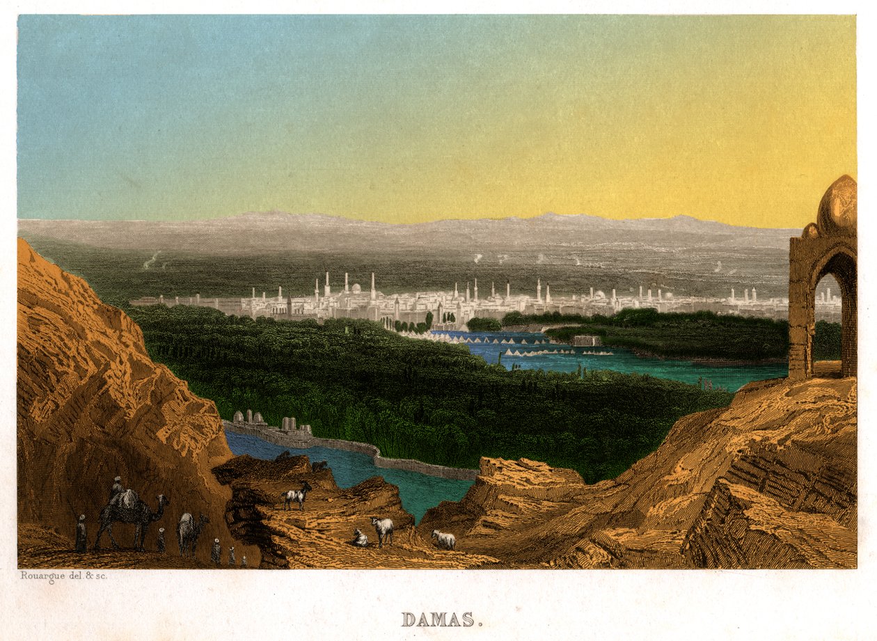 Damaskus i Syrien, cirka 1850 (gravyr) av . .