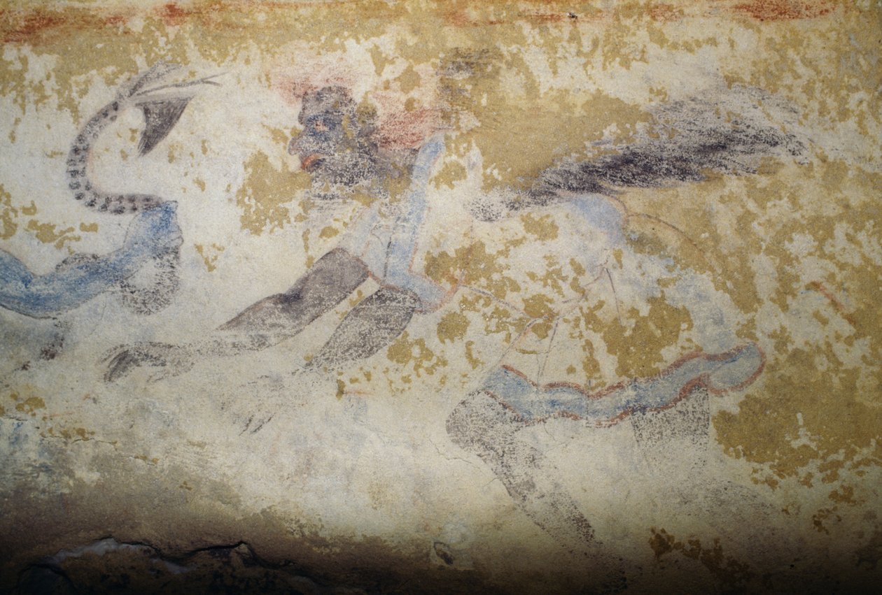 Demon, fresk, Tomb of Blue Demons, Necropolis of Tarquinia (UNESCOs världsarvslista, 2004), Lazio, Italien, etruskisk civilisation, 500-talet f.Kr. (foto) av Georg Carl Heinrich Dollmann