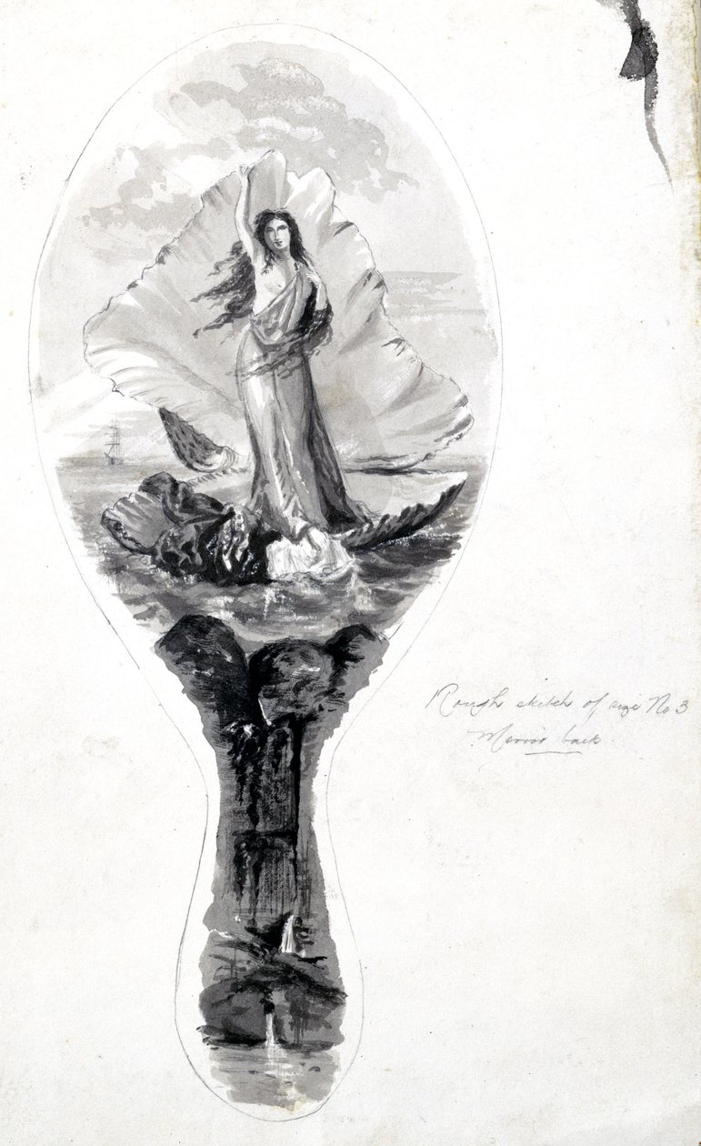 Design för en spegelbaksida med Venus i hennes skal, c 1870-1875 av Frederick (attr. to) Barnard