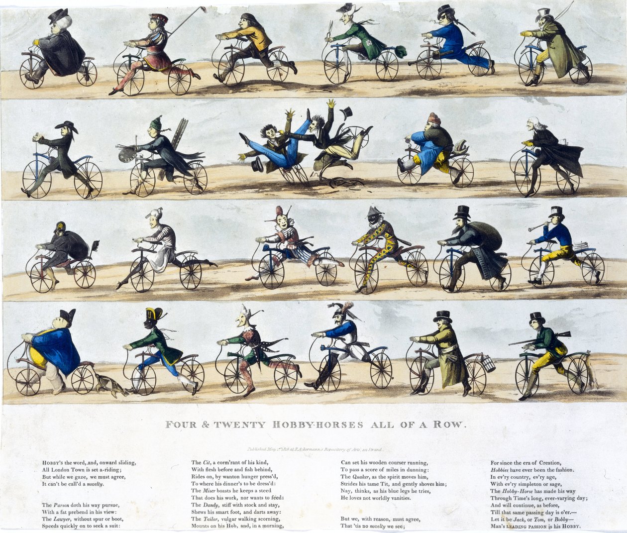 Draisiennes dite velocipedes: Fyra och tjugo hobbyhästar på rad av Ferdinand Georg Waldmuller