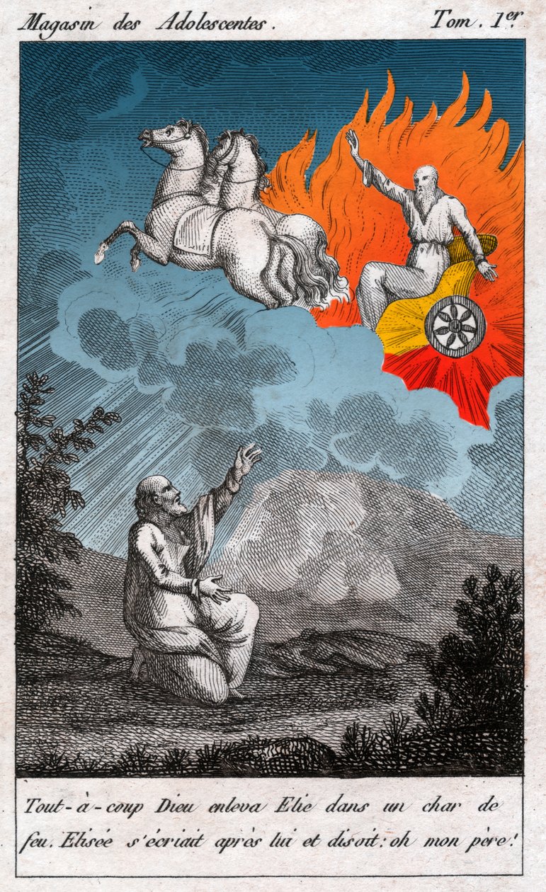 Elia lyfter till himlen, cirka 1880 (gravyr) av . .