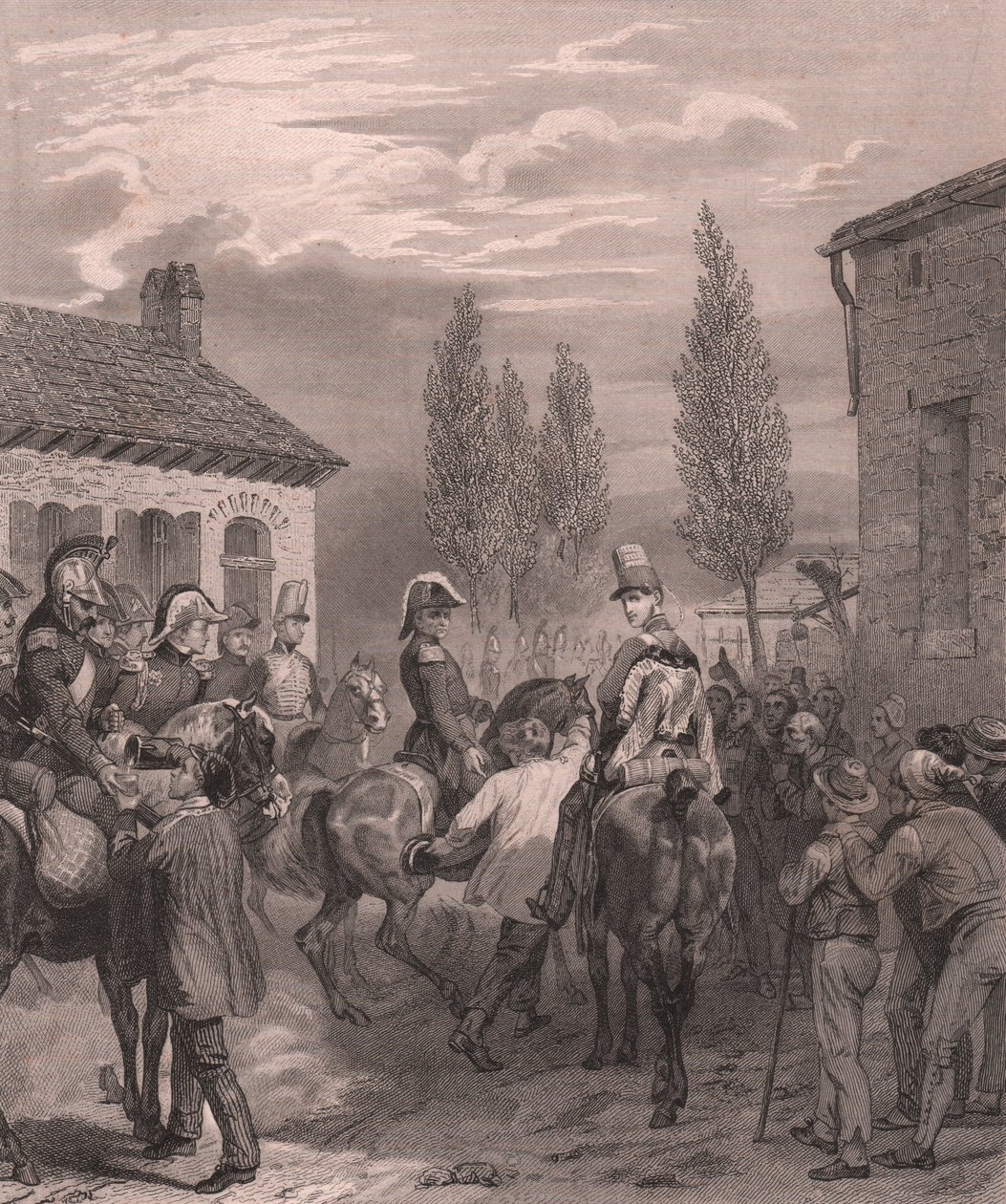 Fransk armé går in i Belgien, augusti 1831, stålgravyr på porslinspapper av William Walcutt