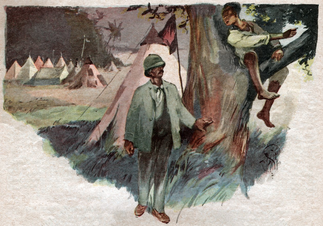 Henry Stanley, med sin hjälp Uledi, i sitt läger på Zanzibar, innan han lämnade på jakt efter David Livingstone av . .