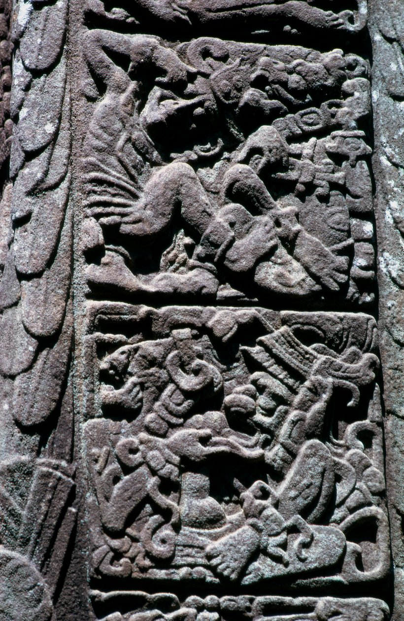 Hieroglyfer på Stela D i Quirigua, Izabal, Guatemala, sen klassisk period, ca 600-900 e.Kr. (foto) av Hippolyte Lalaise Devéria