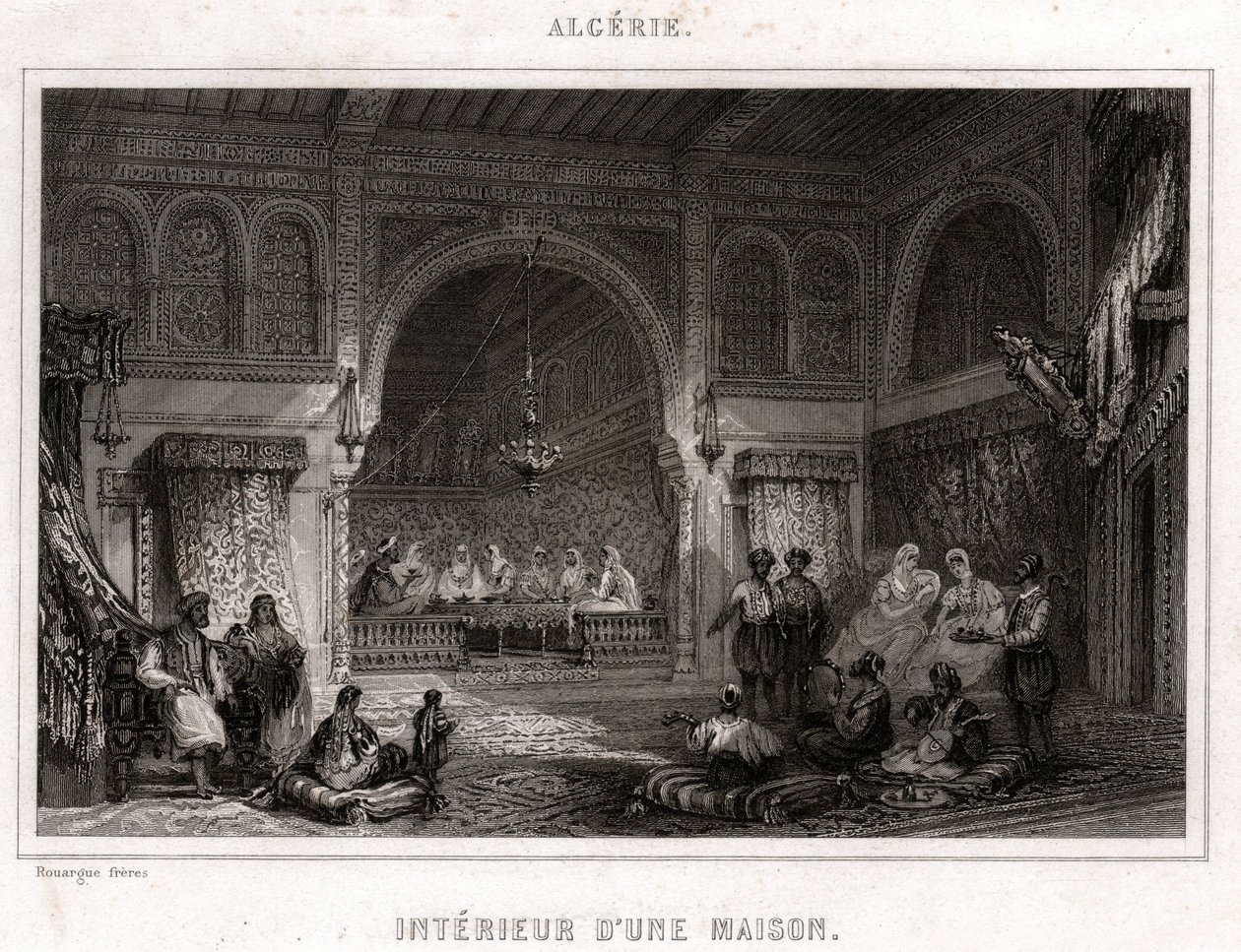 Interiör i Algeriet, cirka 1840 (gravyr) av . .