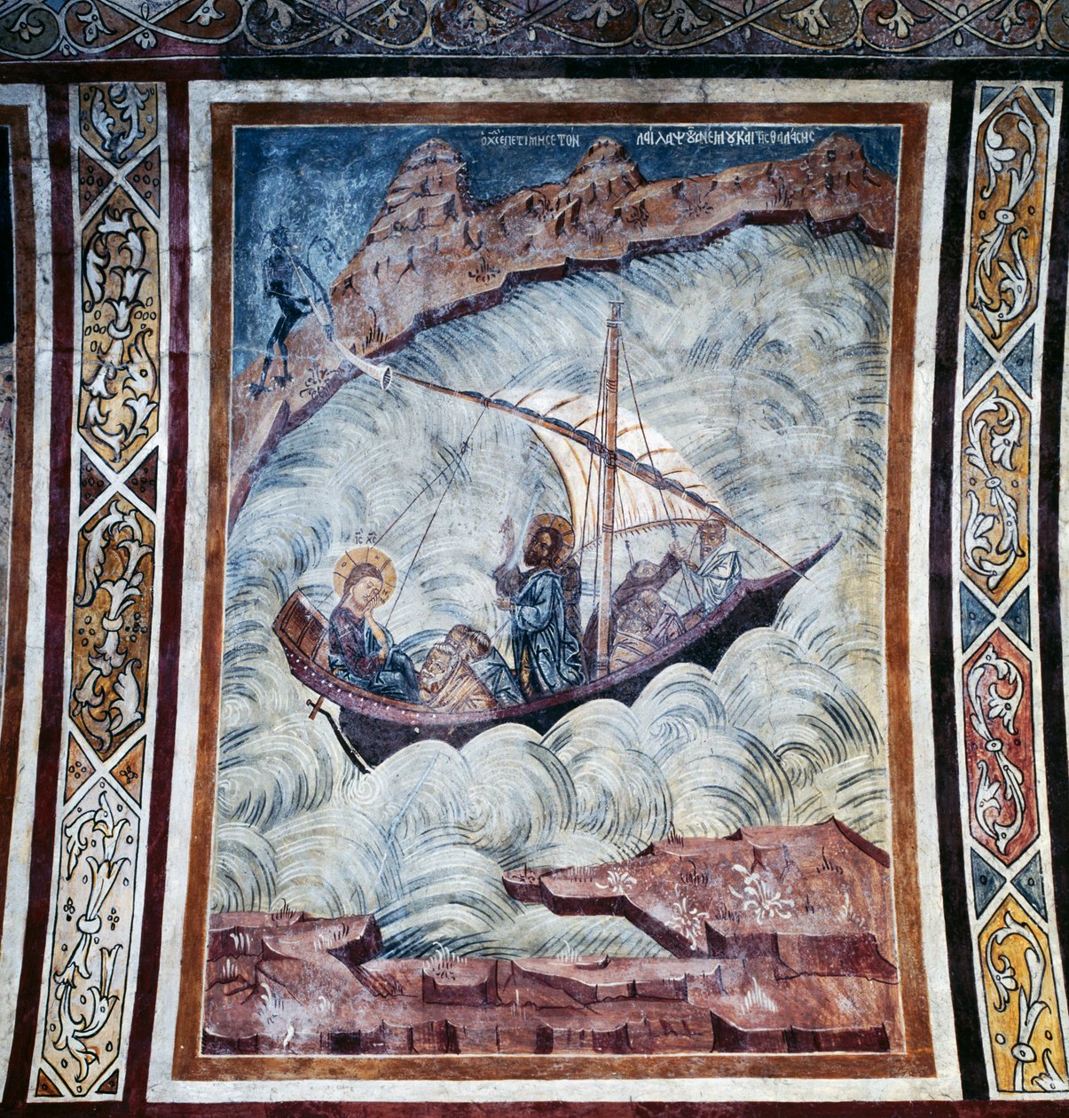 Jesus lugnande storm, fresk på valvet av kyrkan i Thari-klostret, Rhodos, Grekland av Georg Carl Heinrich Dollmann