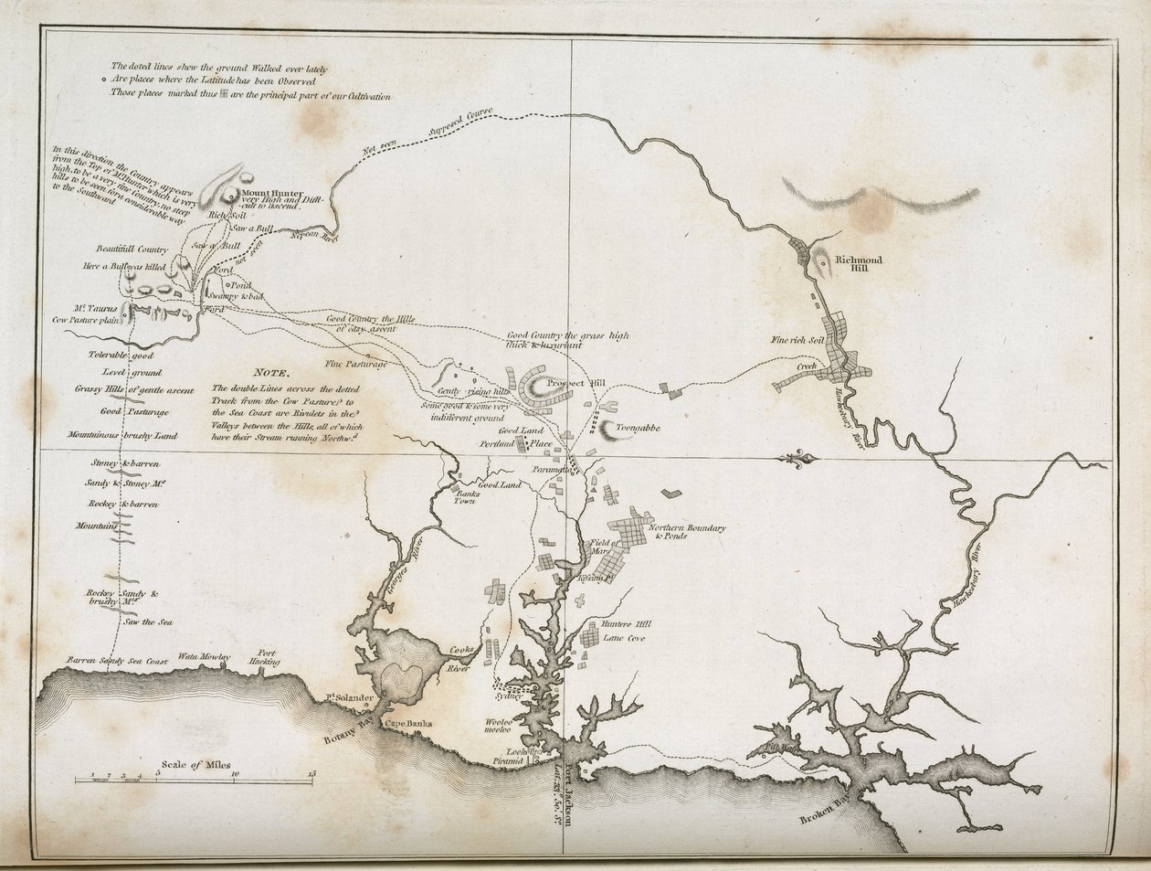 Karta över Sydney och omgivande områden, Australien, ca 1798 av Frederick (attr. to) Barnard