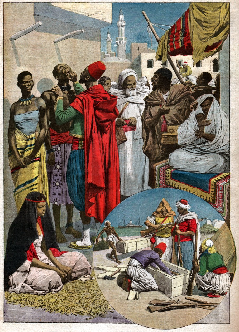 Slavmarsch i Tripoli. Slavmarknad i Tripoli. av Ferdinand Georg Waldmuller