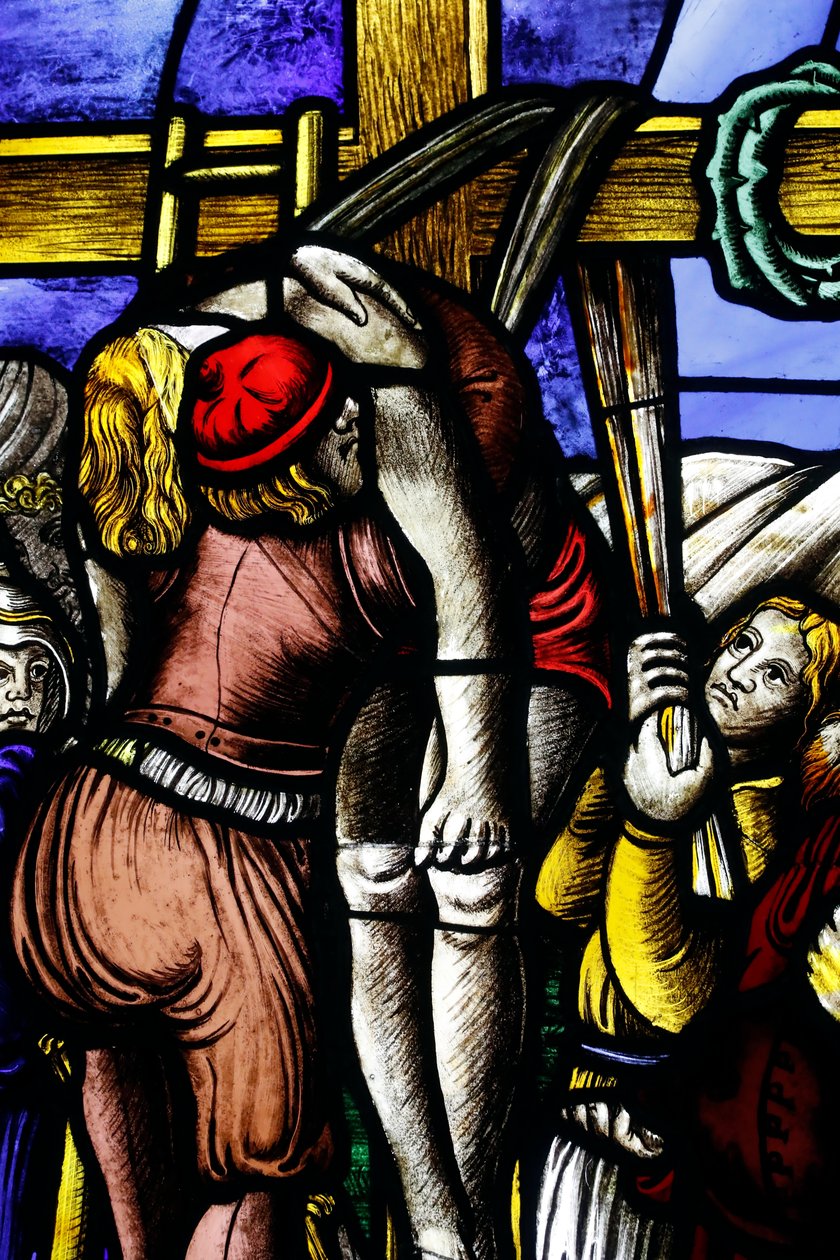 Museet för katedralen i Milano. Fönster i målat glas. Kristi avsättning. 1500-talet. Italien. av . .