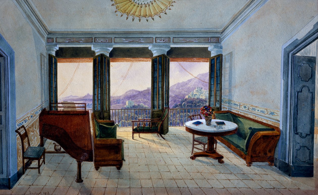 Musikrum med utsikt över sjön av Georg Carl Heinrich Dollmann