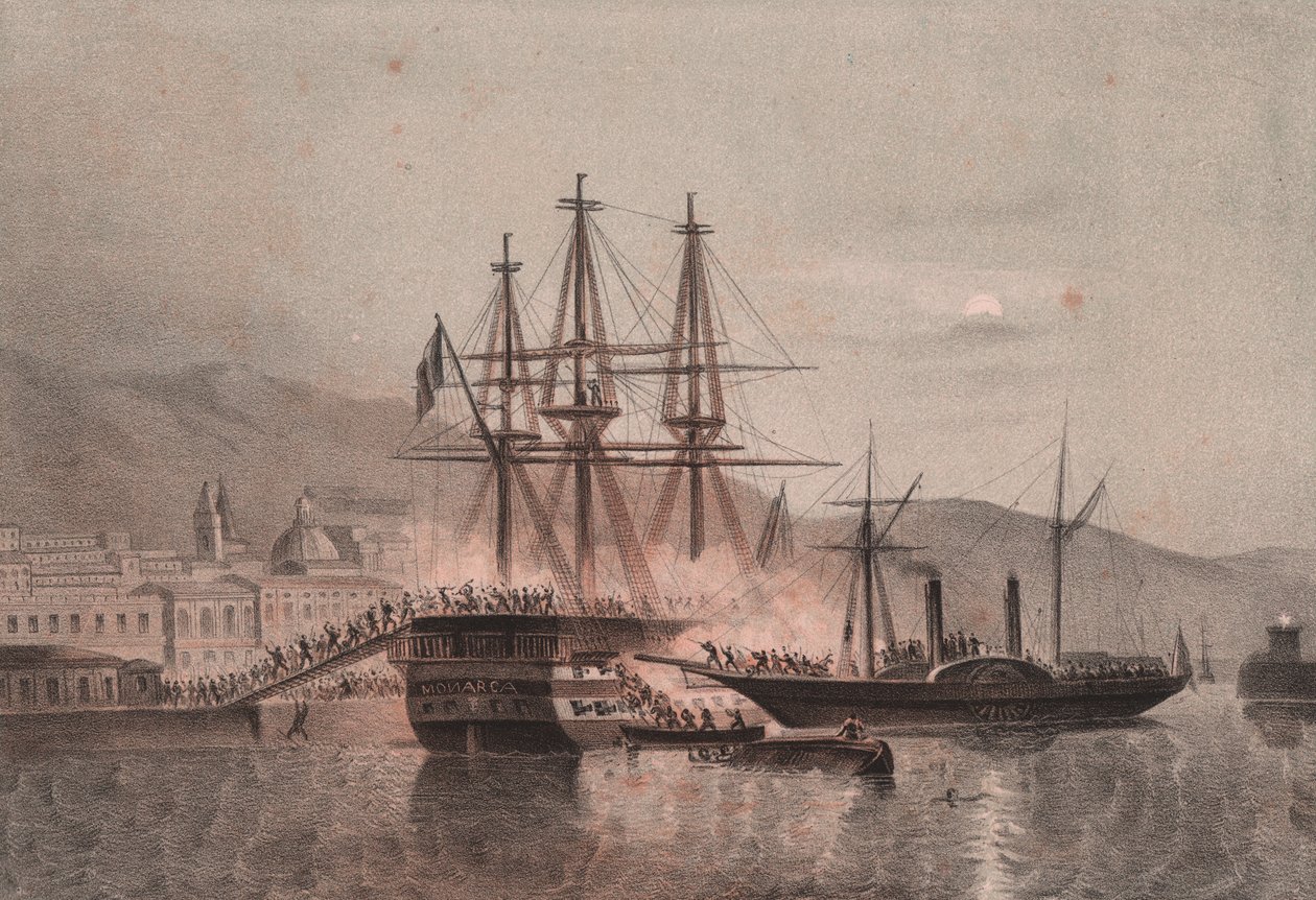 Det napolitanska fartyget Monarca attackerades av Tuckery, i hamnen i Castellammare av William Walcutt