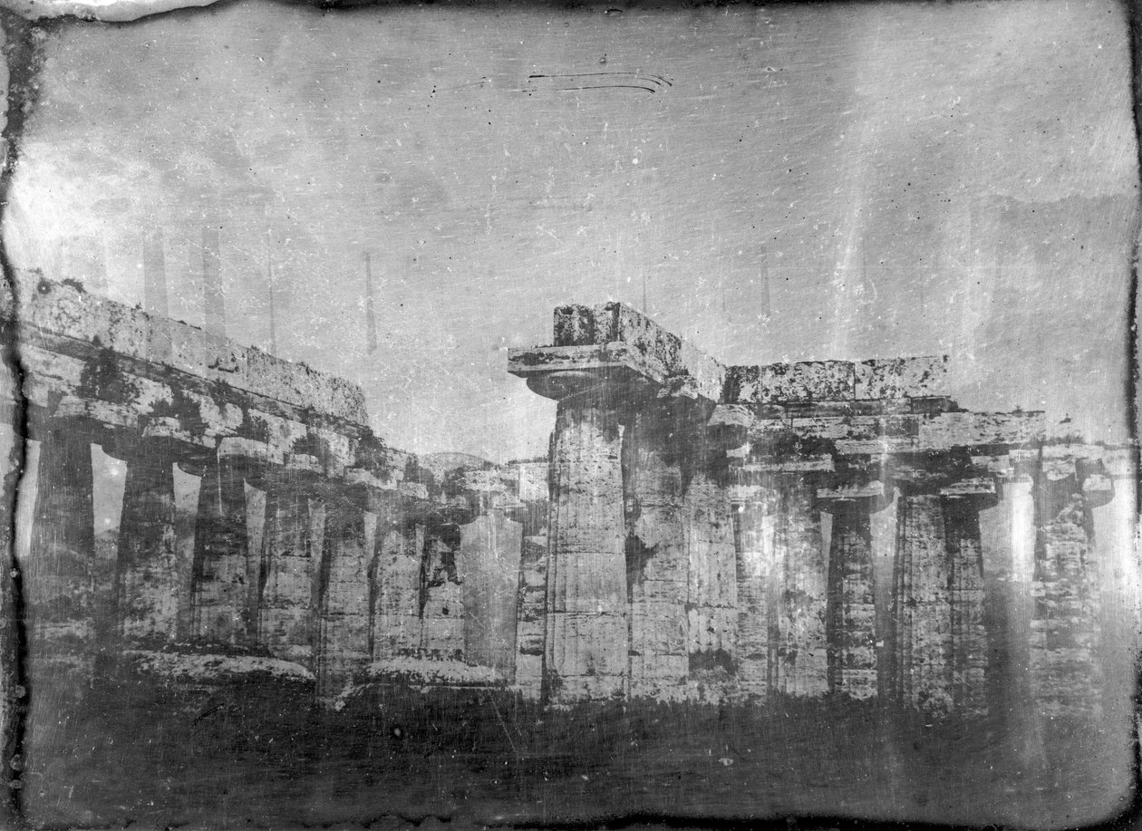 "Paestum, basilikans inre från Paestum, basilikans inre från sydvästlig vinkel", 29 maj 1841 av Frederick (attr. to) Barnard