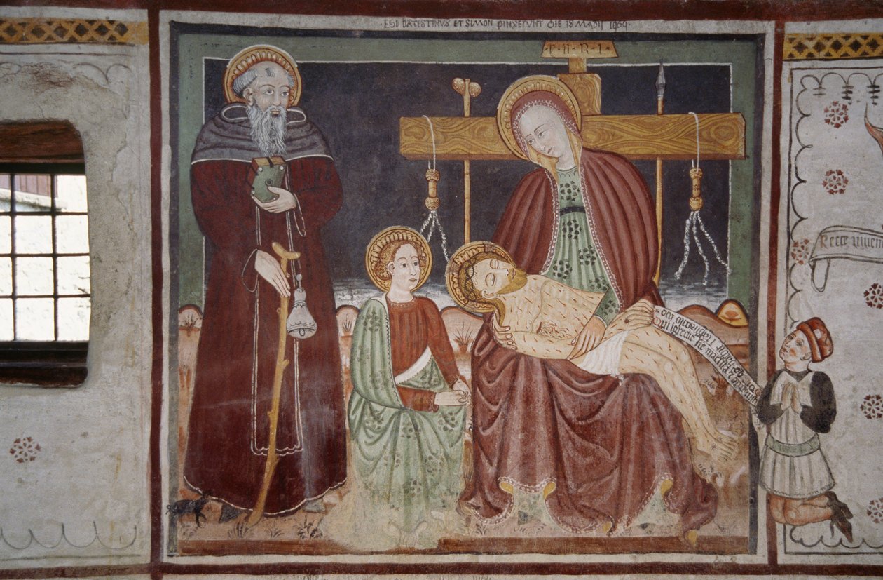 Pieta med St Bernard och klient, fresk (1400-talet), Wild Man