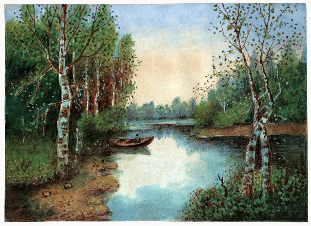 Damm med båt, ca 1930 av . .