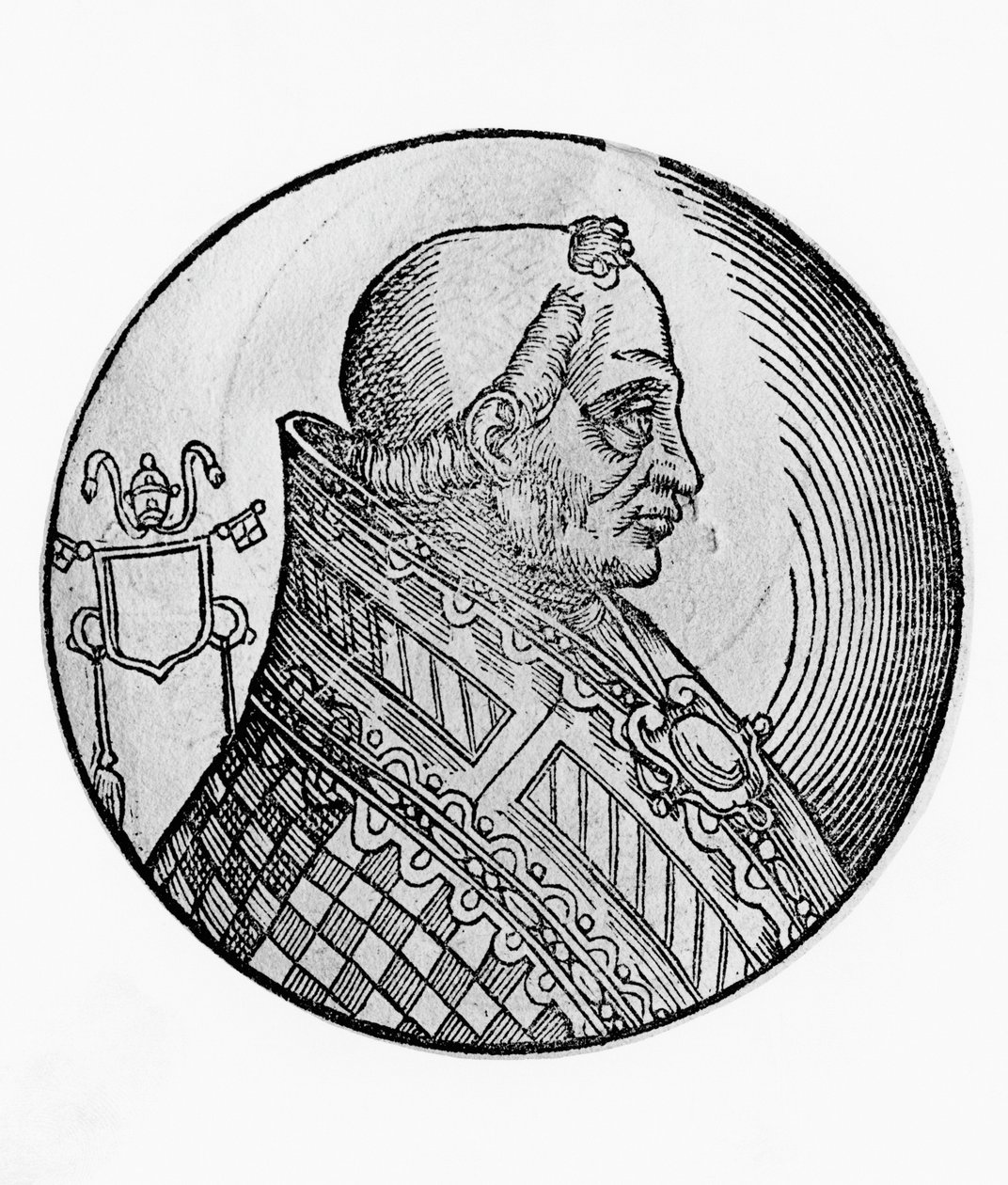 Porträtt av Bonifatius II (död 532), 55:e påven av katolska kyrkan från 530, gravyr av William Walcutt