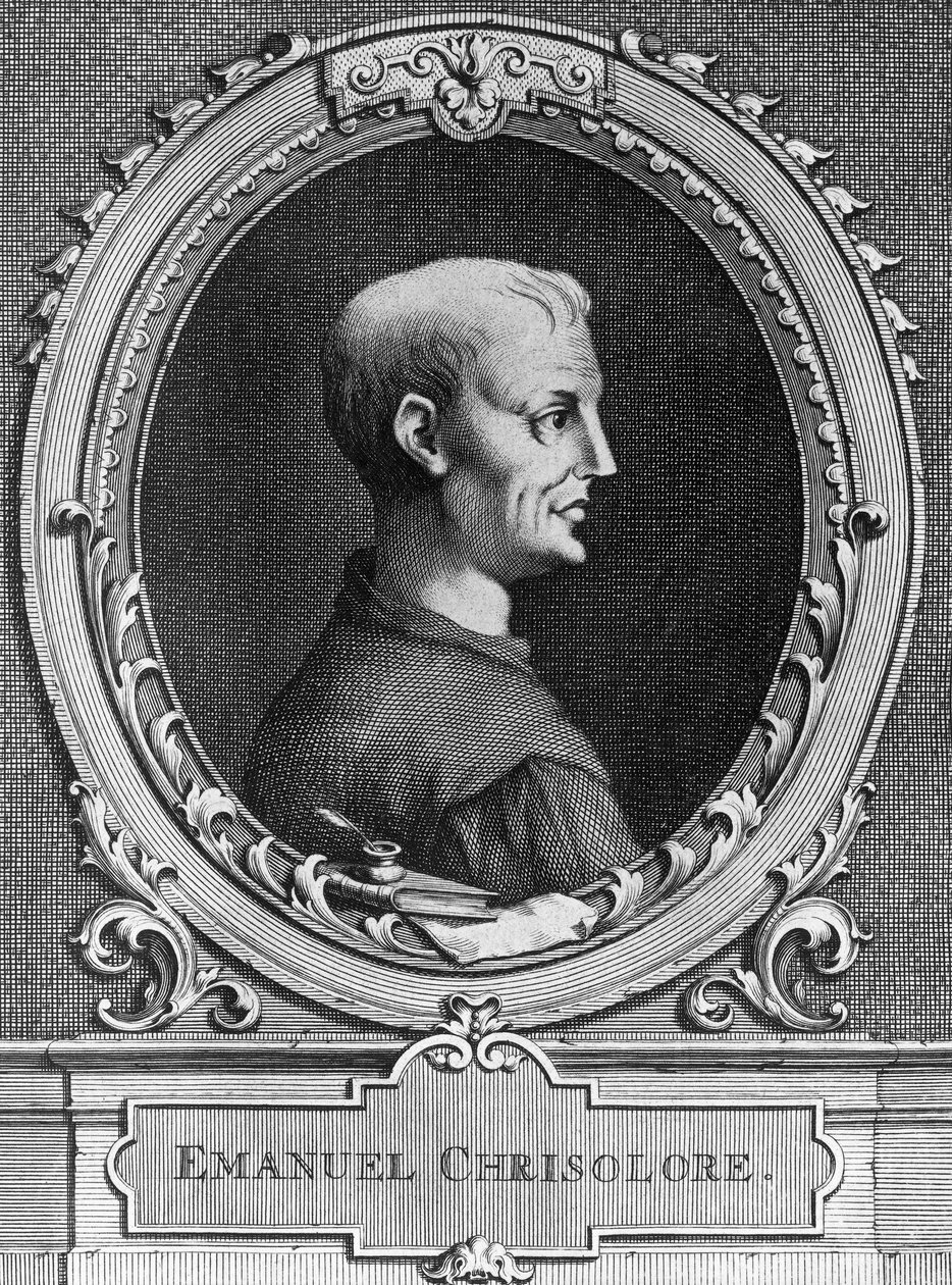 Porträtt av Emanuele Crisolora (1350-1415), bysantinsk humanist, gravyr av William Walcutt