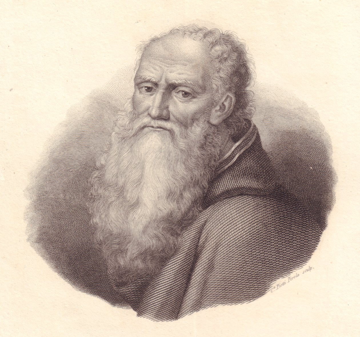 Porträtt av den italienske målaren Bernardino Luini (cirka 1481-1532), kopparstick av Caterina Piotti-Pirola från självporträtt av Luini av William Walcutt