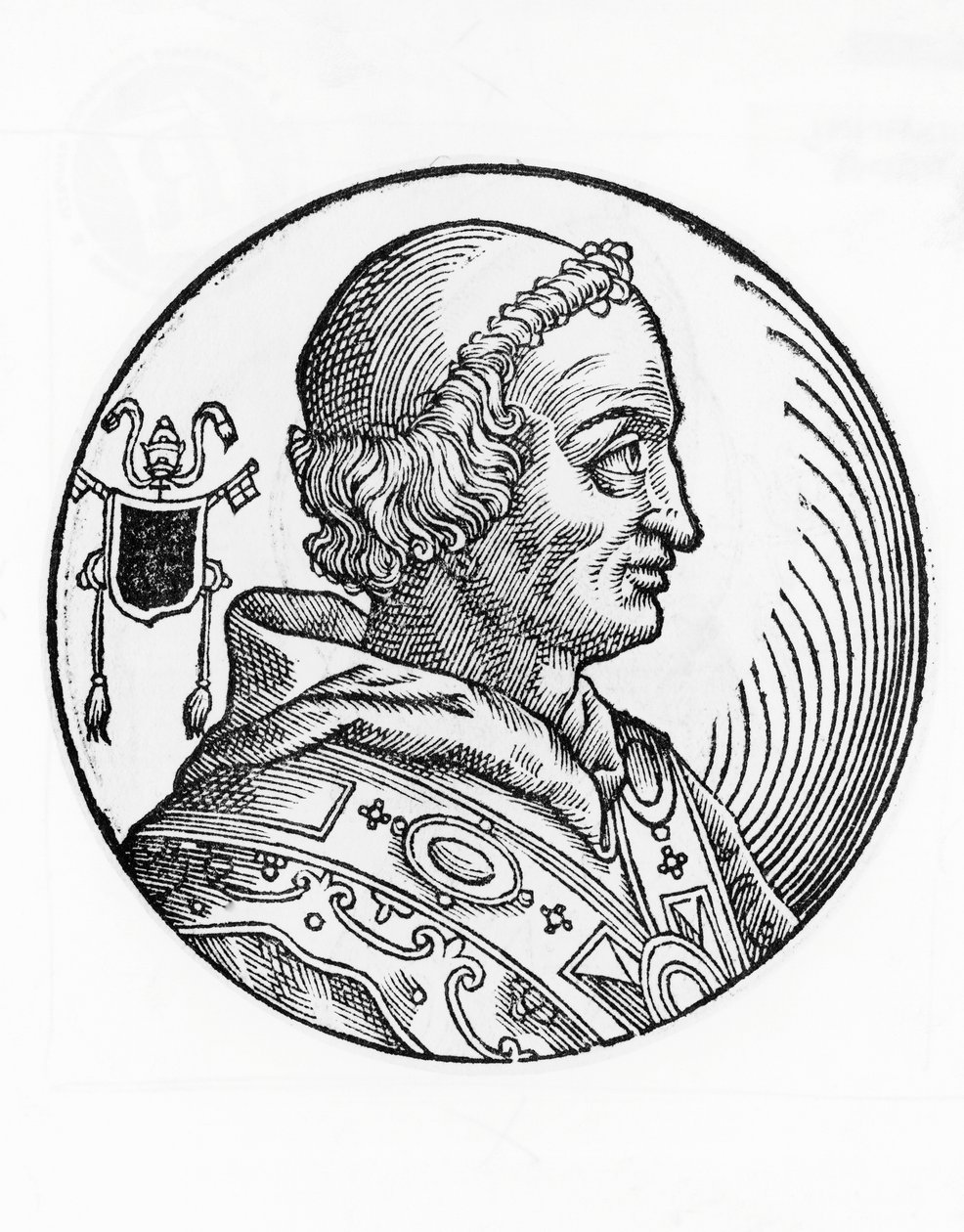 Porträtt av Johannes V (635-686), 82:a påven av katolska kyrkan från 685, gravyr av William Walcutt