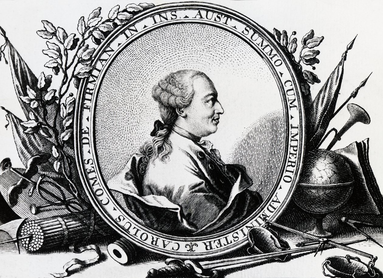 Porträtt av Karl Joseph von Firmian (1716-1782), österrikisk politiker, gravyr av William Walcutt