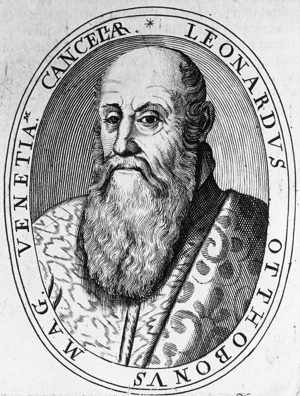 Porträtt av Leonardo Ottoboni (1500-1600-talet), Venedigs storkansler, gravyr av William Walcutt