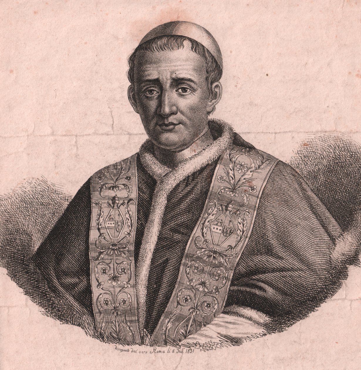Porträtt av påven Gregorius XVI (1765-1846), etsning och burin, från levande teckning, Rom, 5 februari av William Walcutt