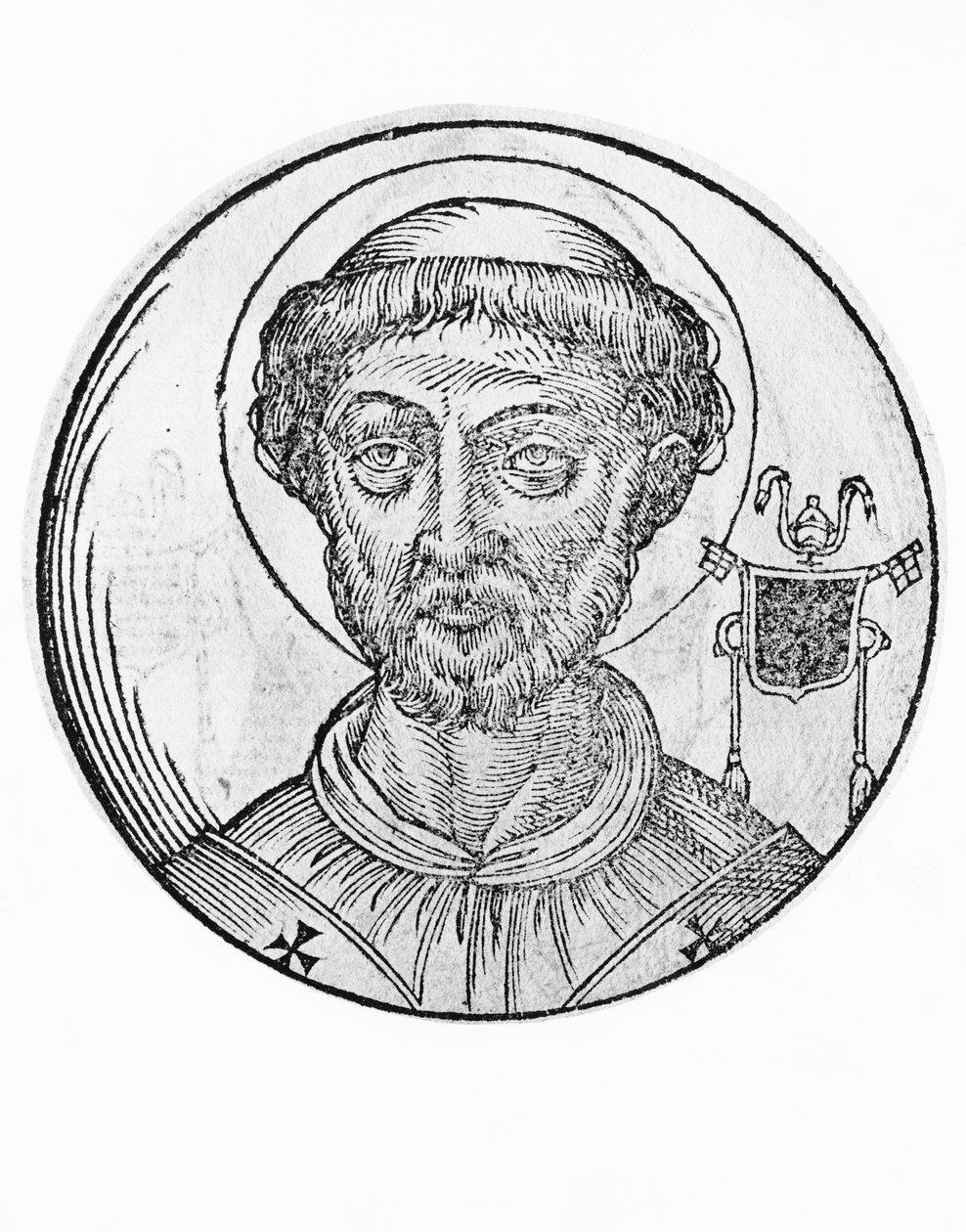Porträtt av Sankt Anastasius I (Anastasio de Massimi, död 401), 39:e påven av katolska kyrkan från 399, gravyr av William Walcutt