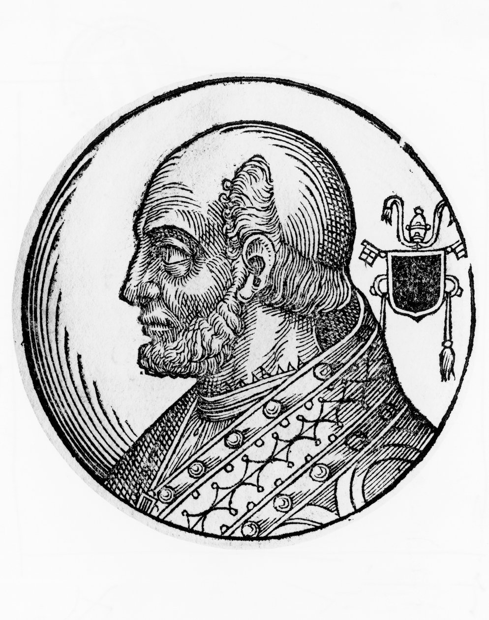 Porträtt av Theodorus I (död 649), 73:e påven av katolska kyrkan från 642, gravyr av William Walcutt