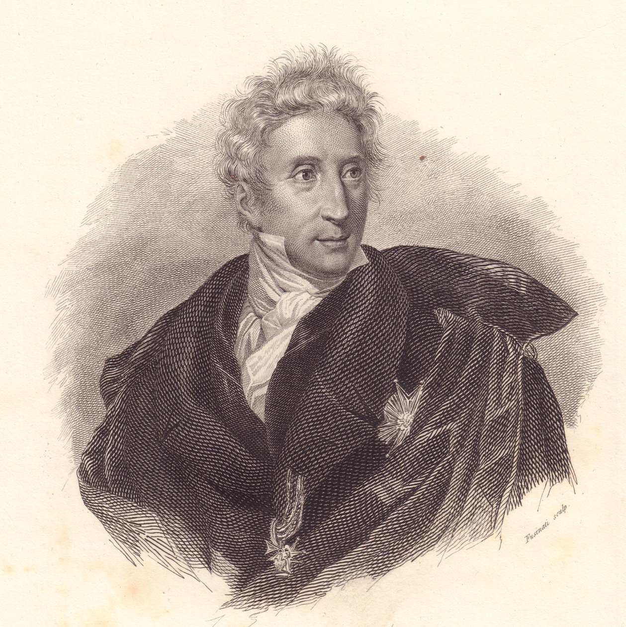 Porträtt av konsthistorikern Leopoldo Cicognara (1767-1834), kopparstick av Fusinati från porträtt av Lipparini av William Walcutt
