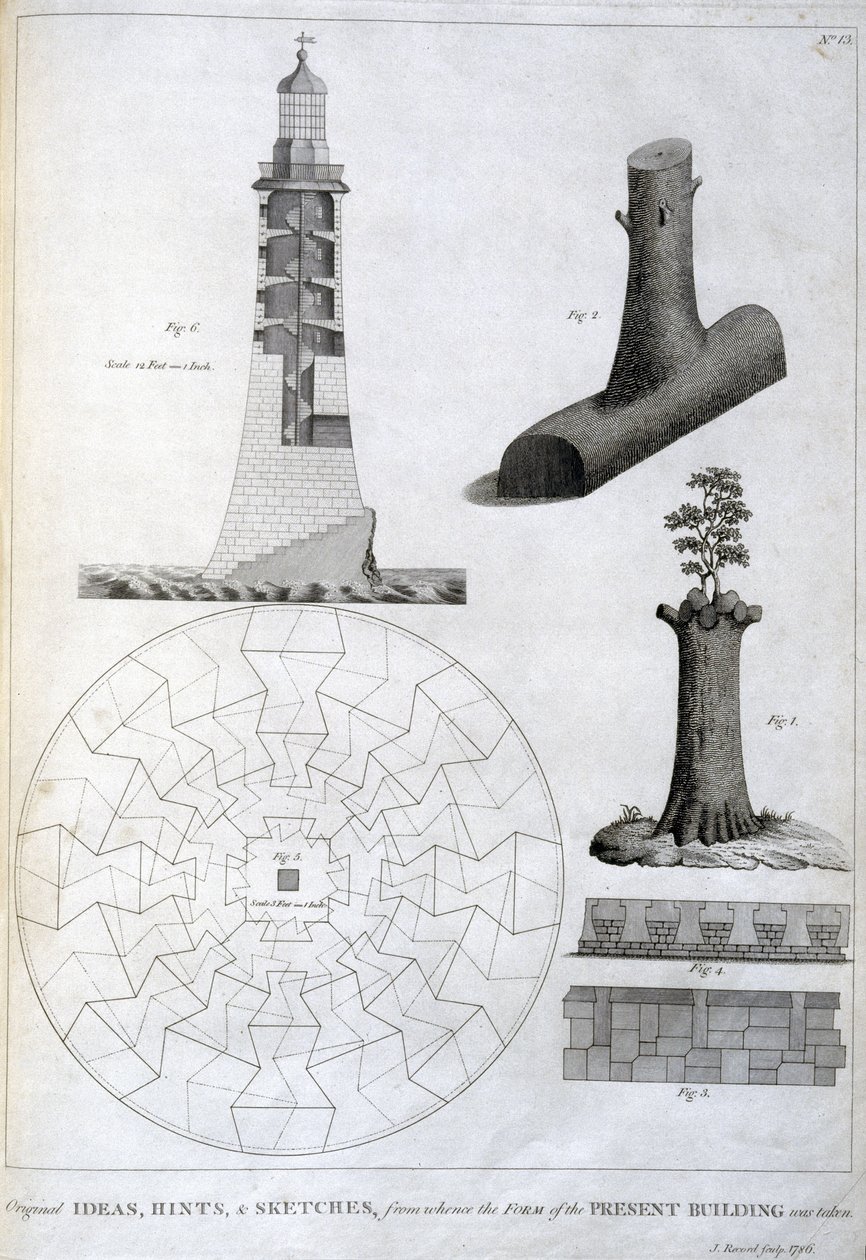Preliminära skisser av Smeatons Eddystone-fyr, ca 1756 av Ferdinand Georg Waldmuller