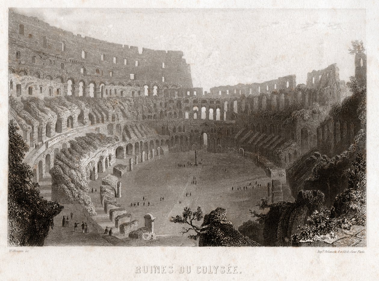 Ruinerna av Colisee i Rom, cirka 1840 (gravyr) av . .