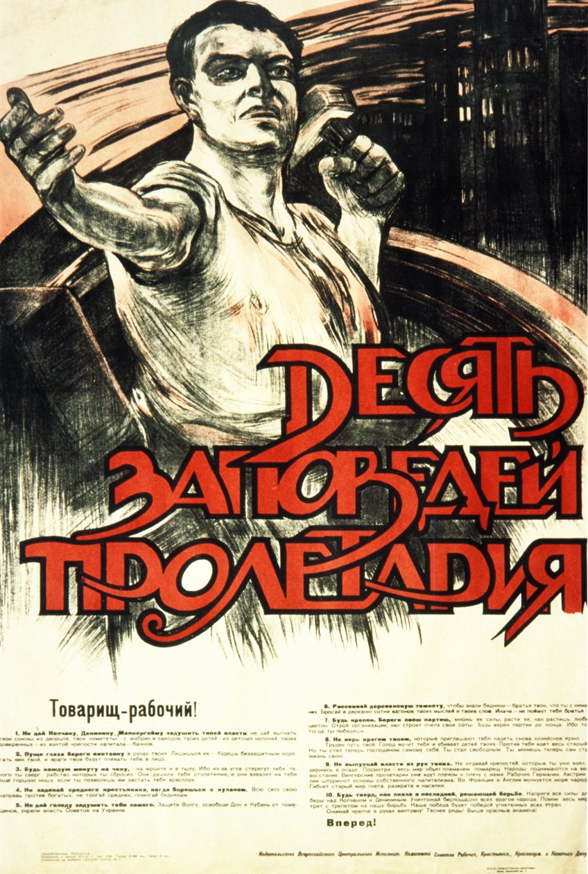 Sovjetisk propagandaaffisch från 1930-talet, "Proletariatets tio budord". av Frederick (attr. to) Barnard