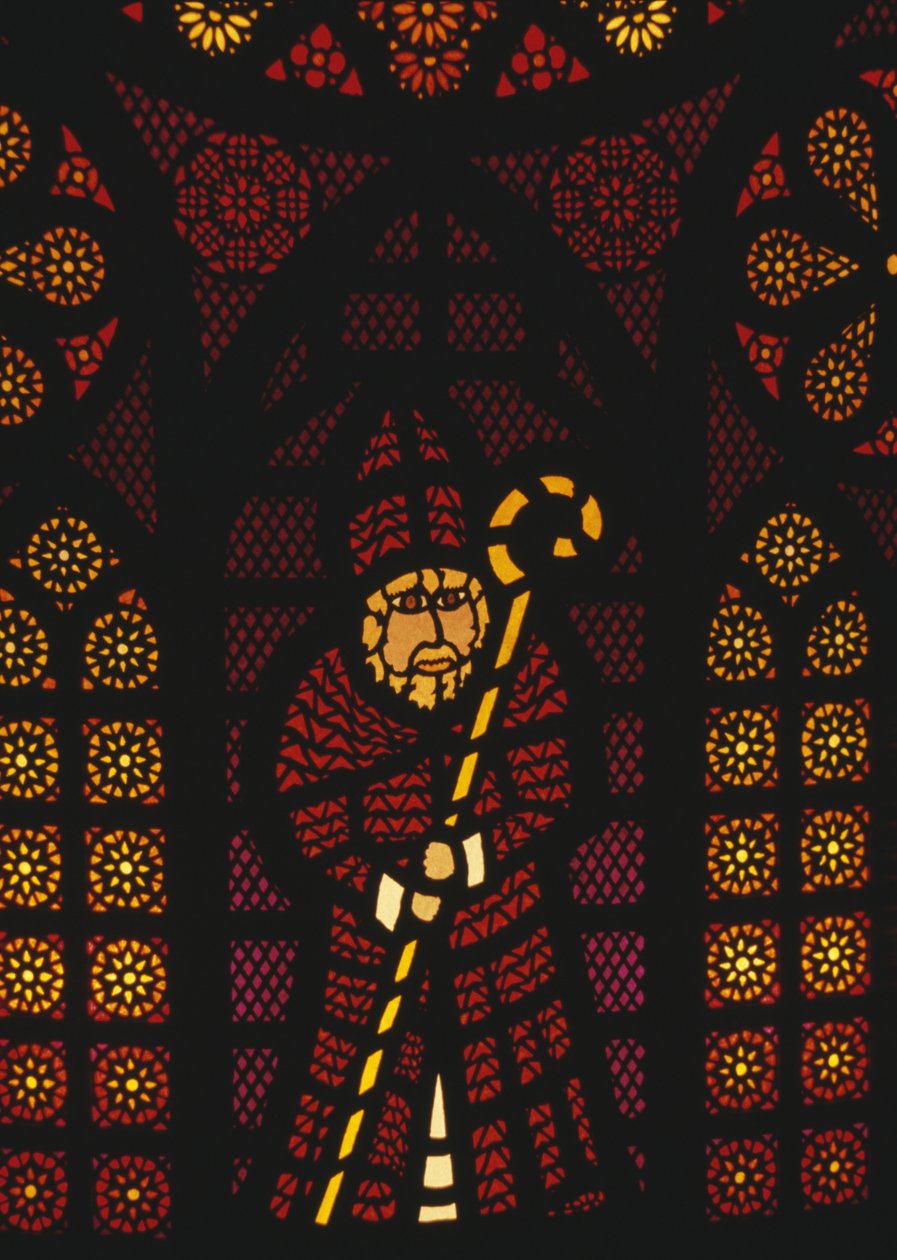 St Nicholas, målat glasfönster i Kusnacht kyrka, kantonen Zürich, Schweiz av William Walcutt
