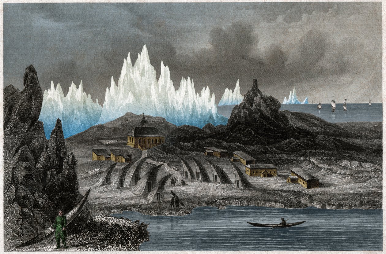 Mähriska brödernas koloni i Akunnat, Grönland (Lichtenfels). ca. 1850 (gravyr) av . .