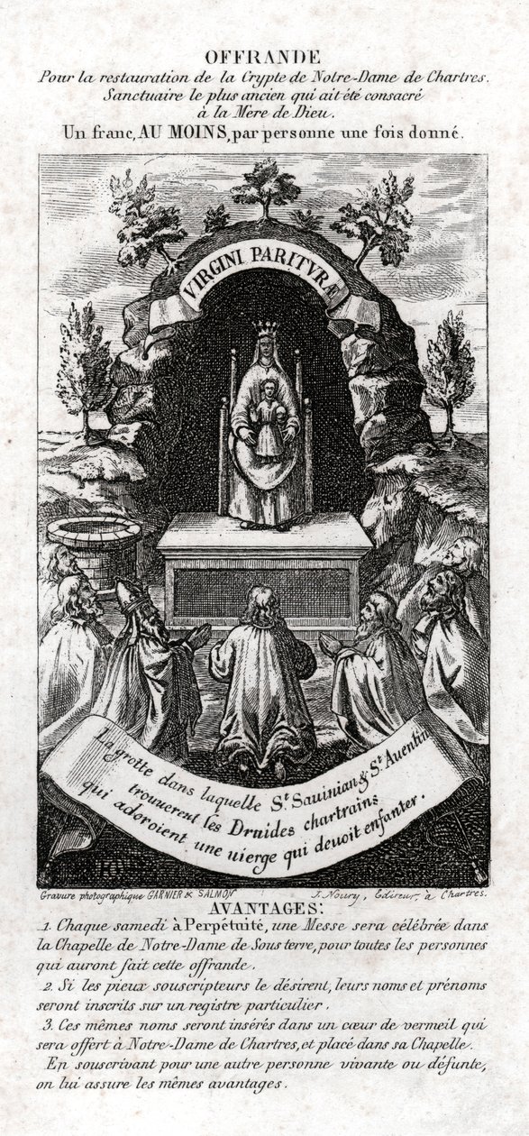 Jungfru Maria älskad av druiderna. cirka 1850 (gravyr) av . .