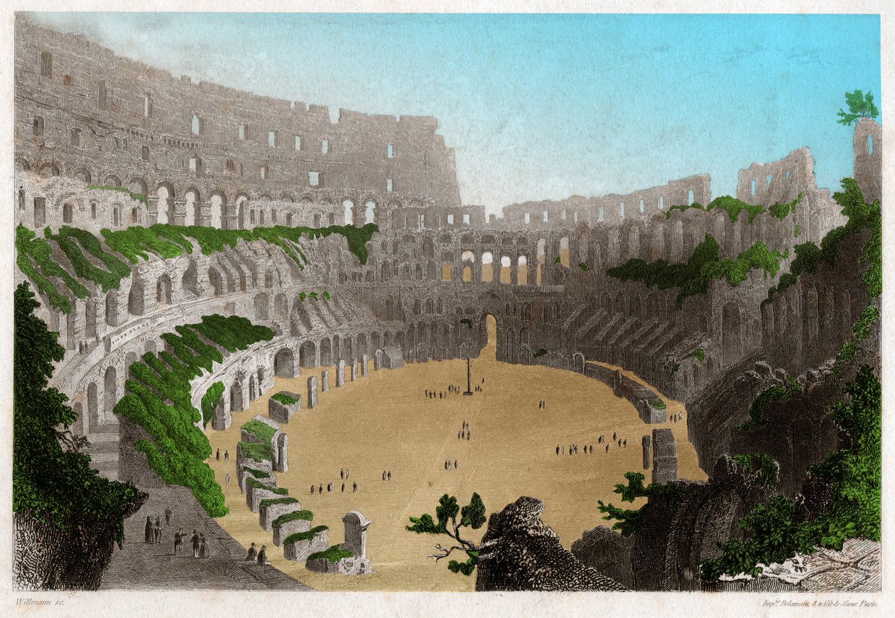 Ruinerna av Colisee i Rom. ca. 1840 (gravyr) av . .