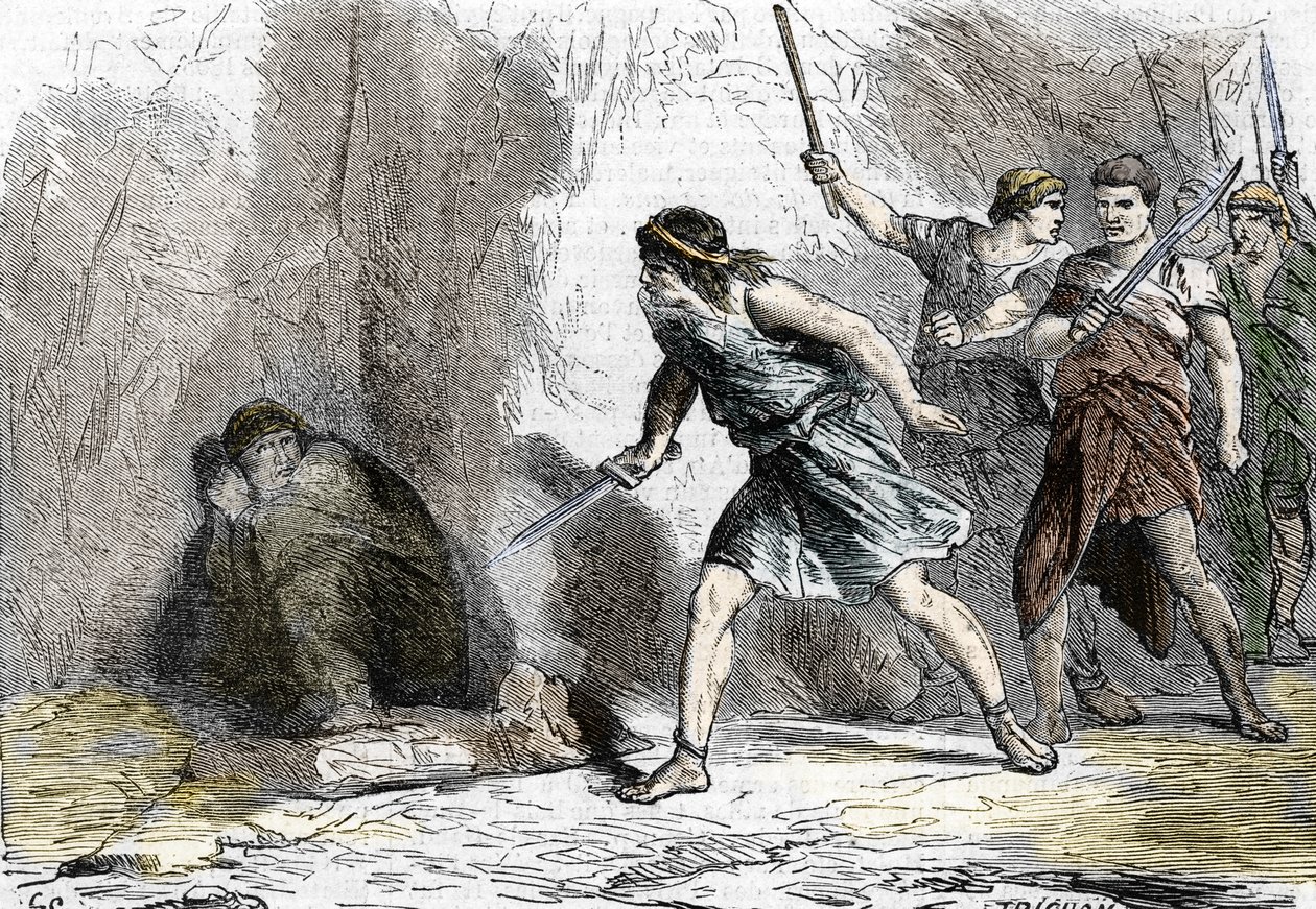 Nerons självmord, 9 juni 68. 1800-talet (gravyr) av . .