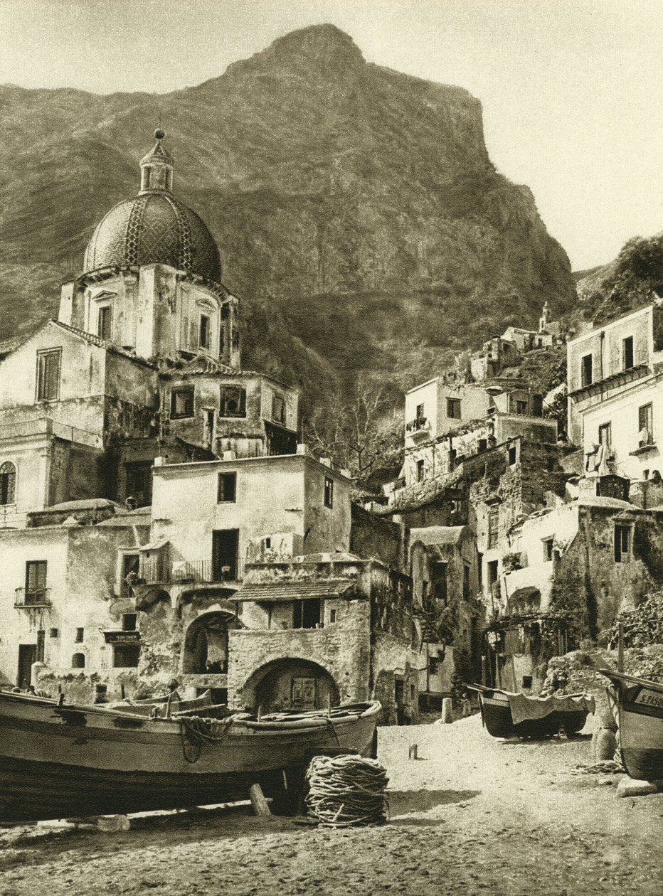 Staden för fiskarna i Positano, på Amalfikusten nära Neapel av Ferdinand Georg Waldmuller