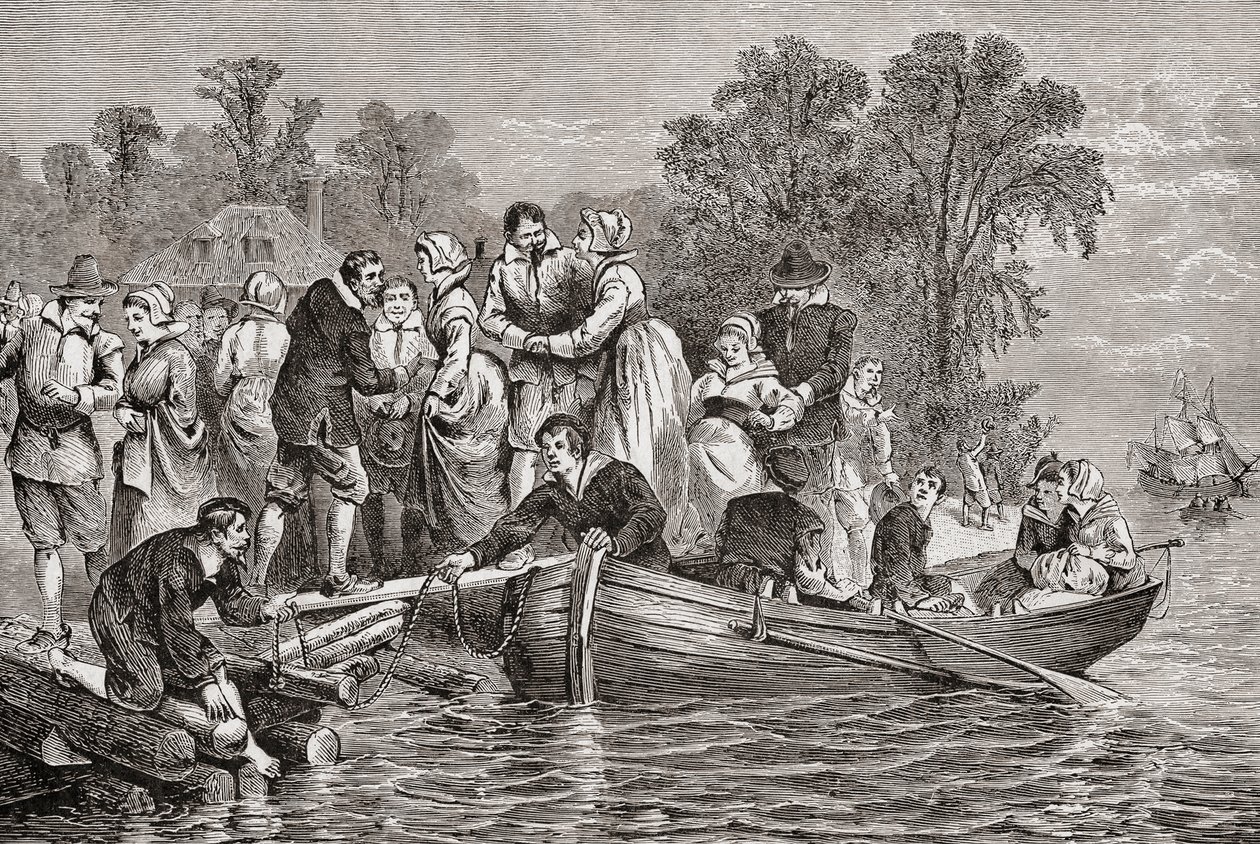 Tobaksfruar eller tobaksbrudar anländer till Jamestown, Virginia, USA av . .