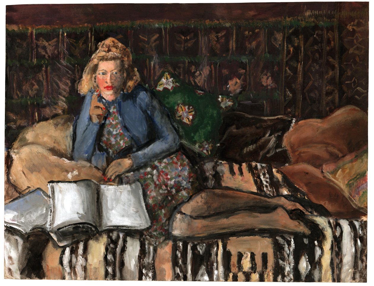 Kvinna som läser, ca 1940-1950 av . .