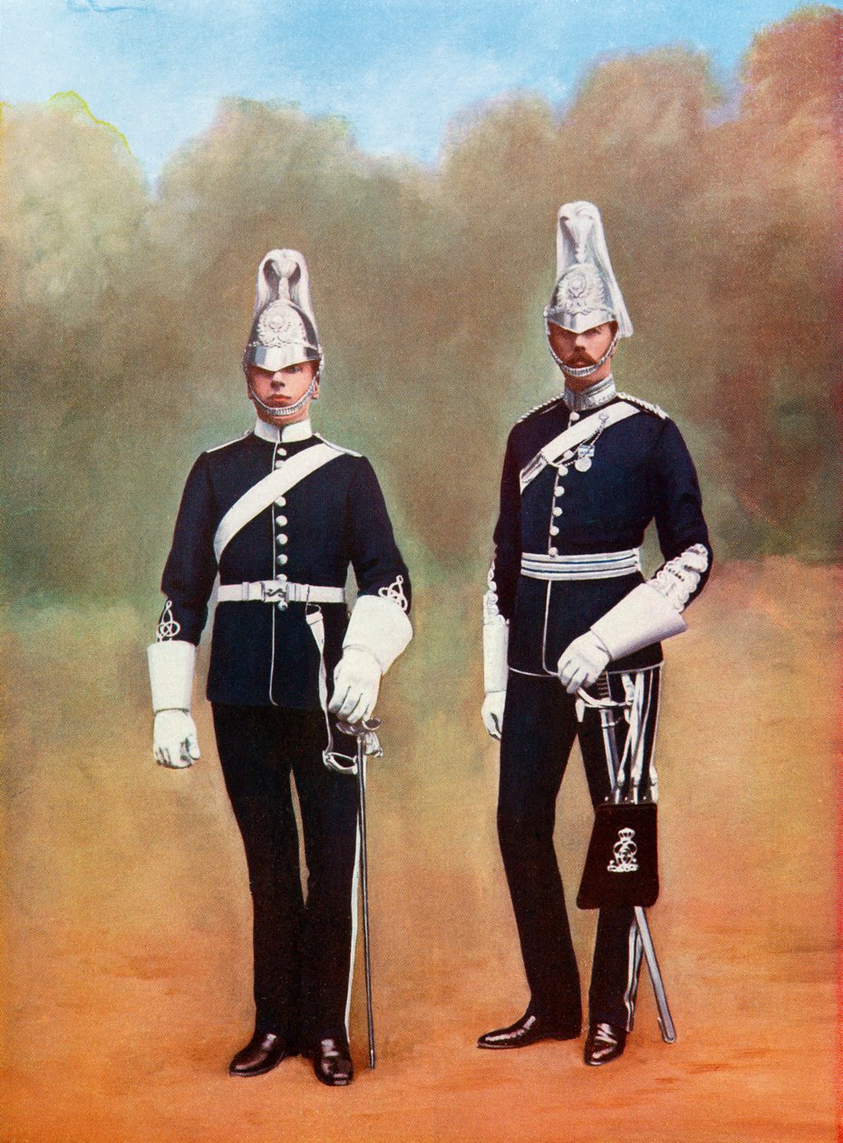 Yorkshire Dragoons, officer och menig, från Picturesque History of Yorkshire, publicerad c.1900 av Ferdinand Georg Waldmuller
