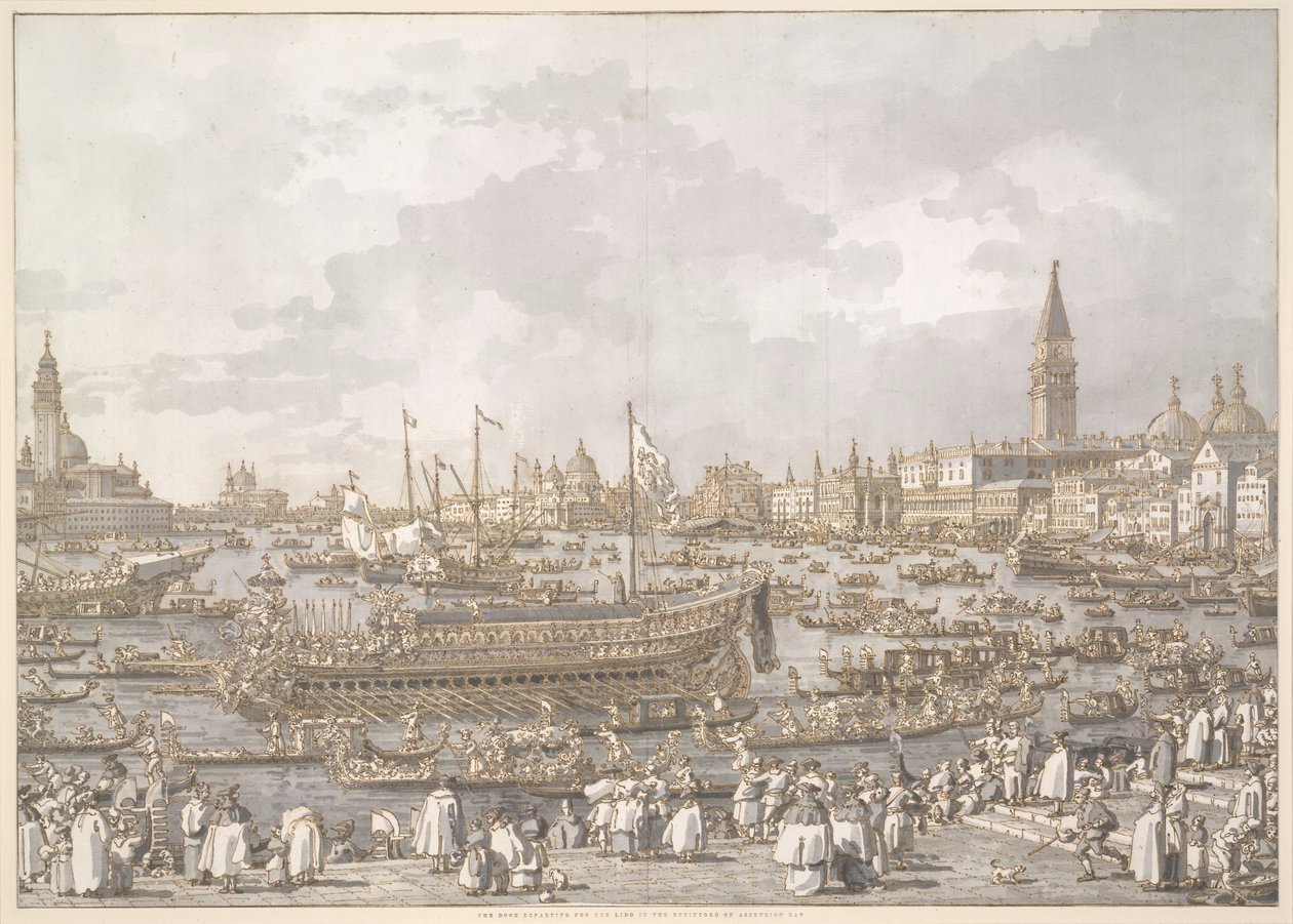 Dogen av Venedig avgår mot Lido av Canaletto