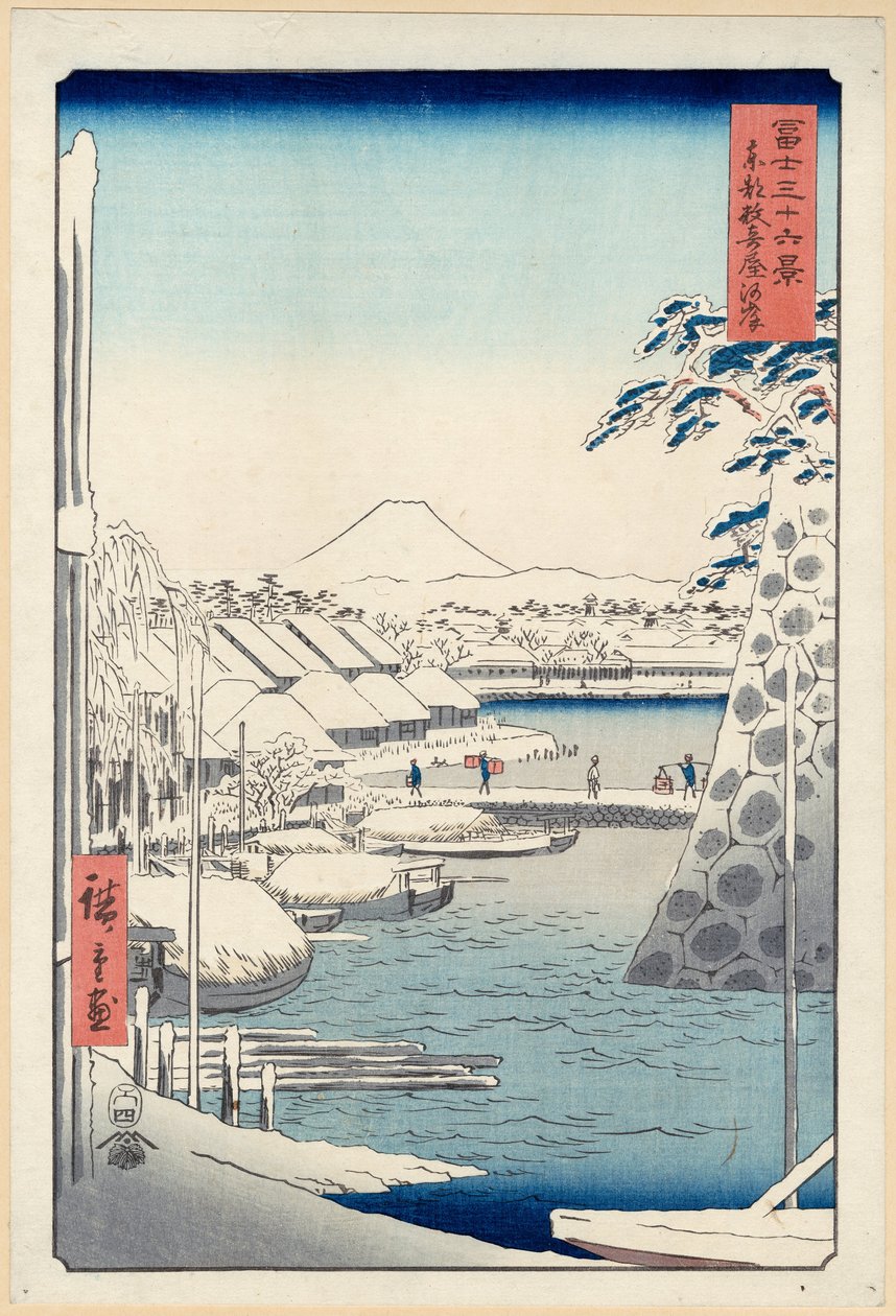 Flodstrand vid Sukiya i Edo (Tōto Sukiya-gashi), från serien Thirty-six Views of Mount Fuji (Fuji) av Hiroshige